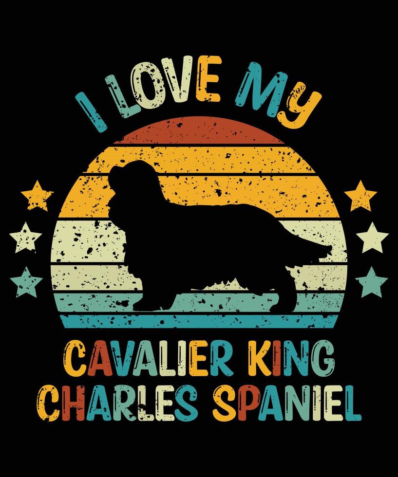 grappige cavalier king charles spaniel vintage retro zonsondergang silhouet geschenken hondenliefhebber hond eigenaar essentiële t-shirt vector