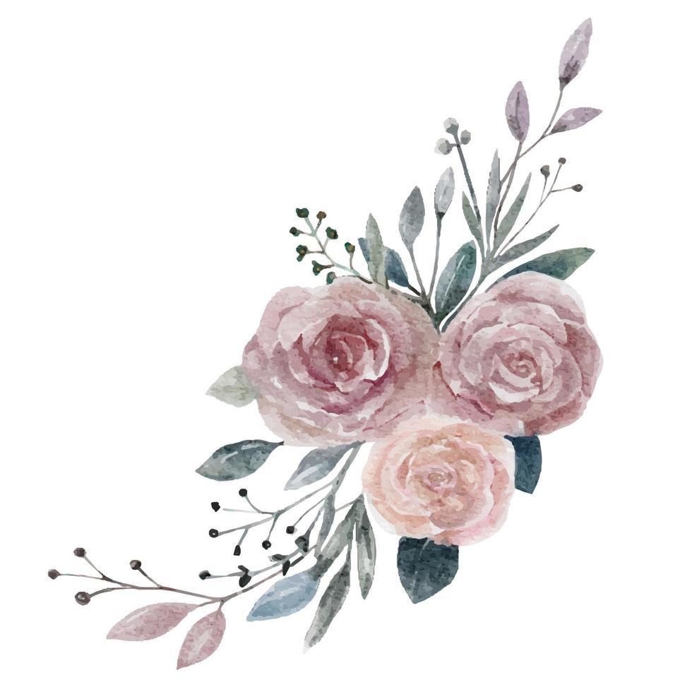 Aquarel roze, oranje rozen boeket met bladeren op witte achtergrond mooie elementen voor bruiloft uitnodiging, vector illustratie digitale hand verf aquarel zoete bloemen goed voor decoratie