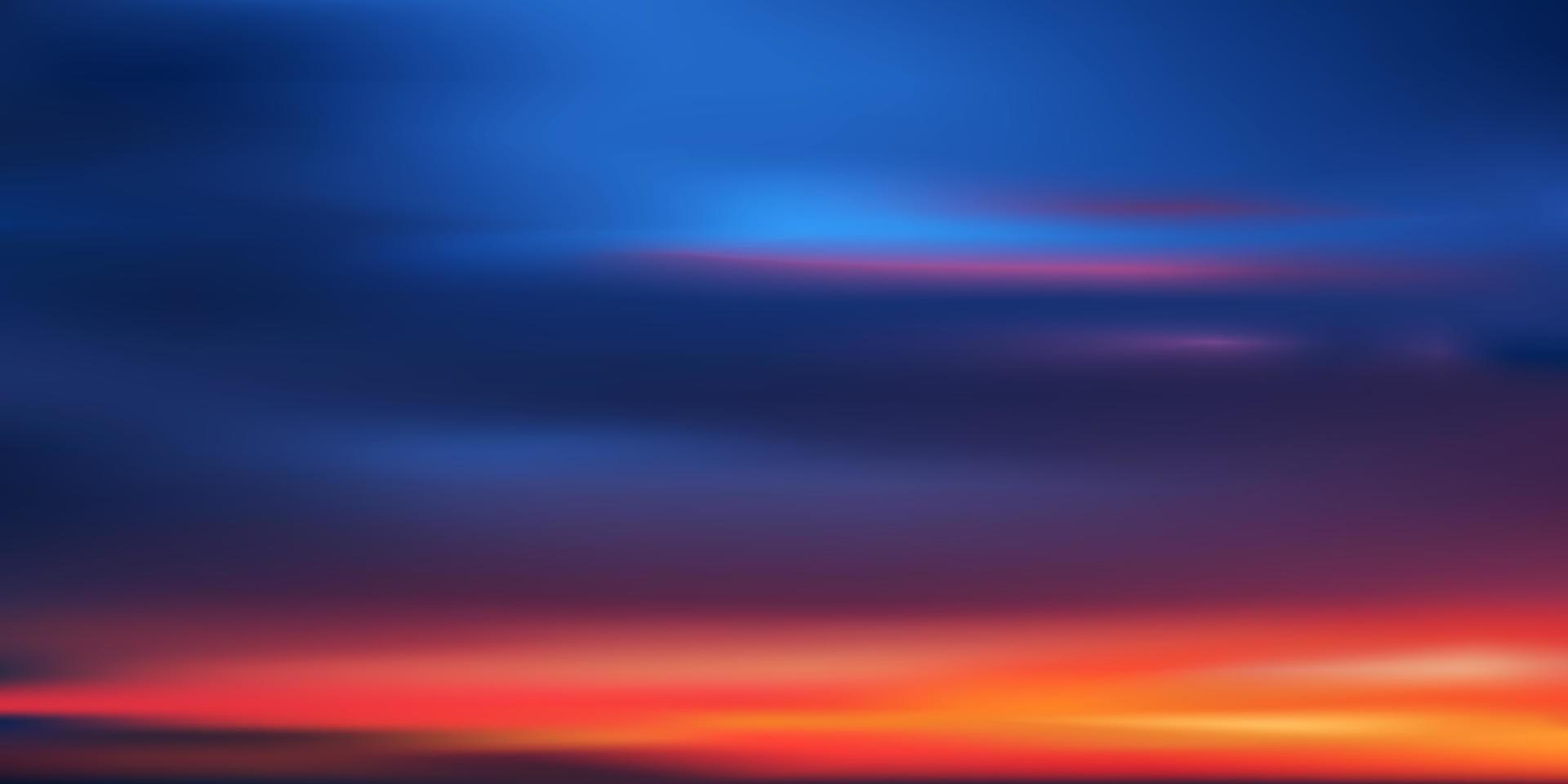 zonsondergang avond met oranje, gele, roze, paarse, blauwe lucht, dramatische schemering landschap met zonsondergang in de avond, vector horizon romantische hemel banner van zonsopgang of zonlicht voor vier seizoenen achtergrond