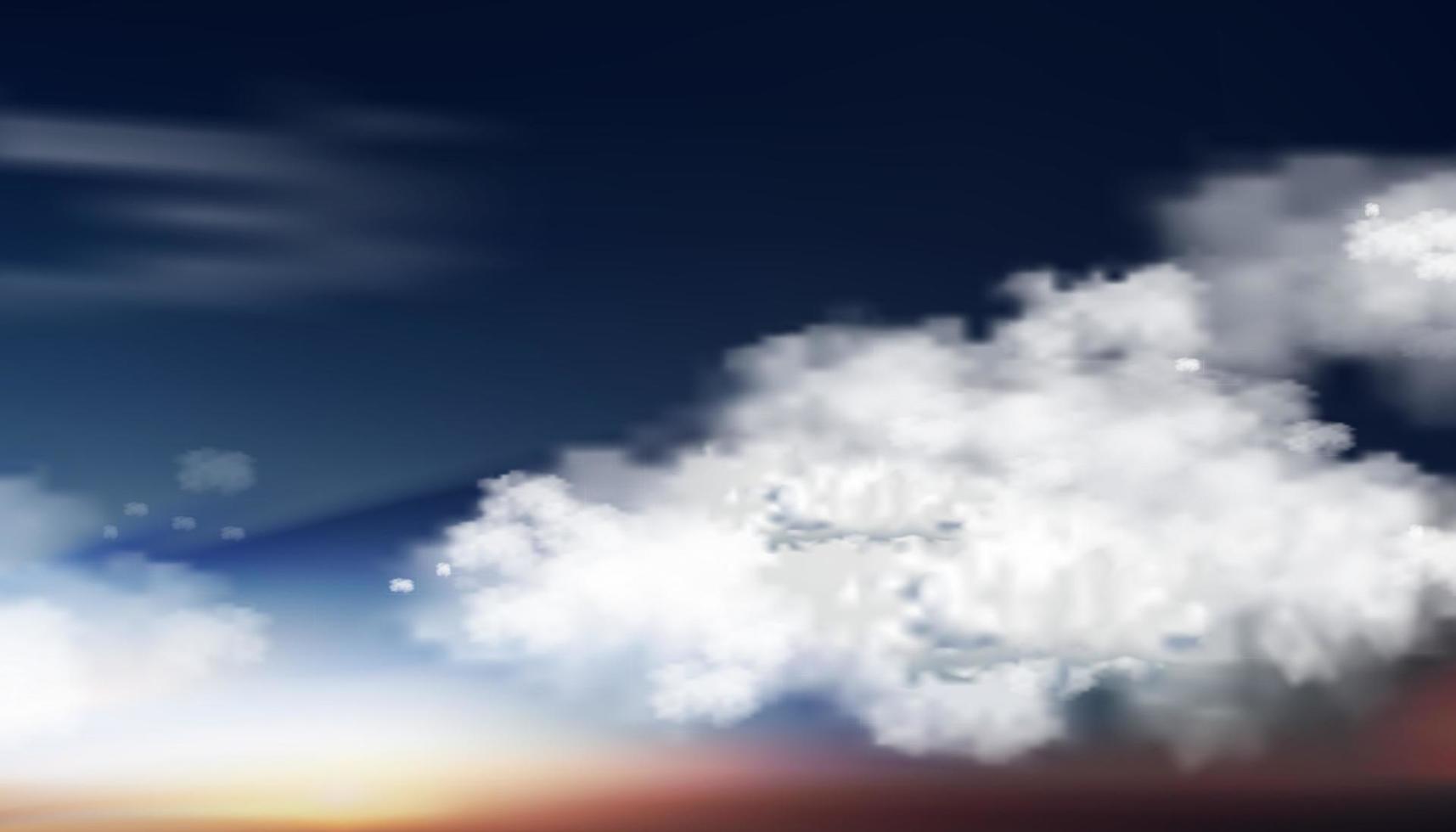 donkerblauwe zonsondergang hemel panorama met cumulus clouds.sunset hemel in de avond, dramatische schemering landschap hemel, vector mesh horizon banner sombere hemel voor de nacht voor vier seizoenen achtergrond