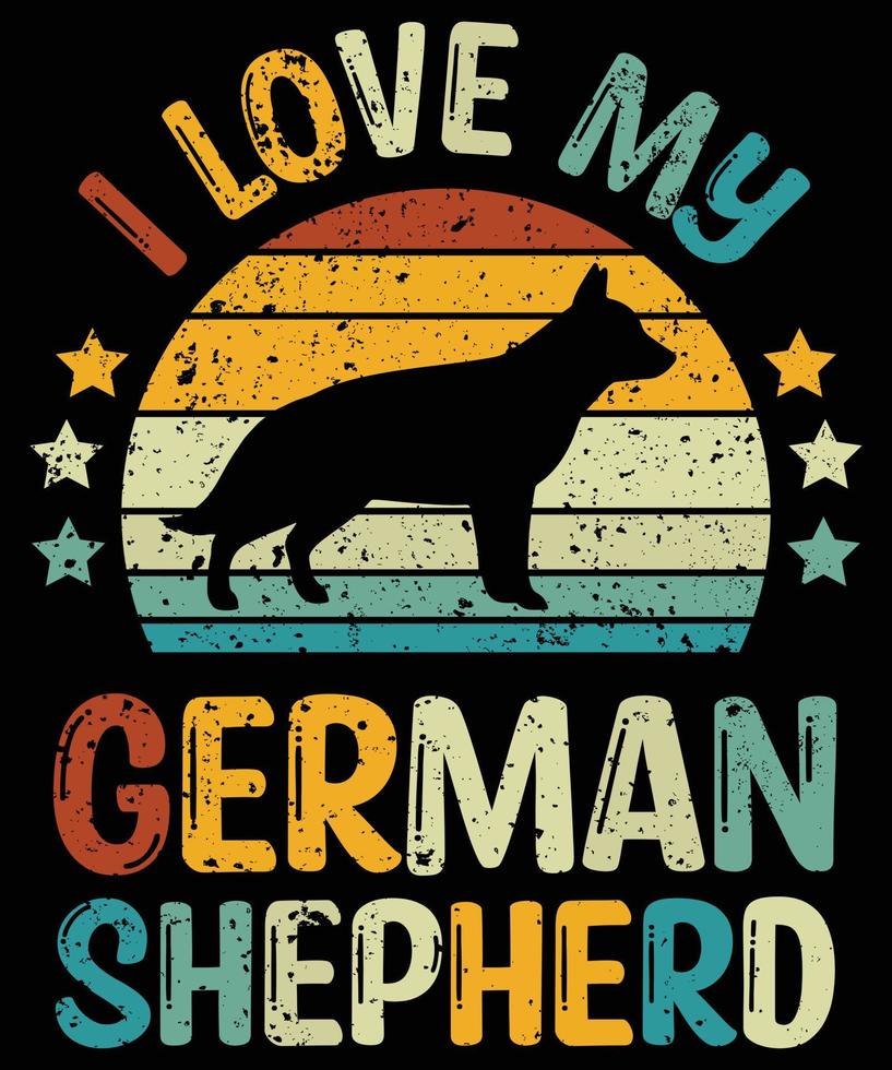 grappige Duitse herder vintage retro zonsondergang silhouet geschenken hondenliefhebber hondenbezitter essentieel t-shirt vector