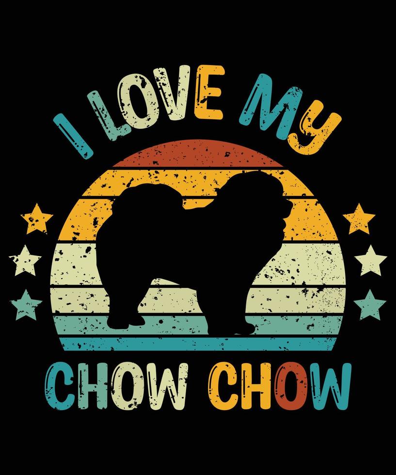 grappige chow chow vintage retro zonsondergang silhouet geschenken hondenliefhebber hondenbezitter essentieel t-shirt vector