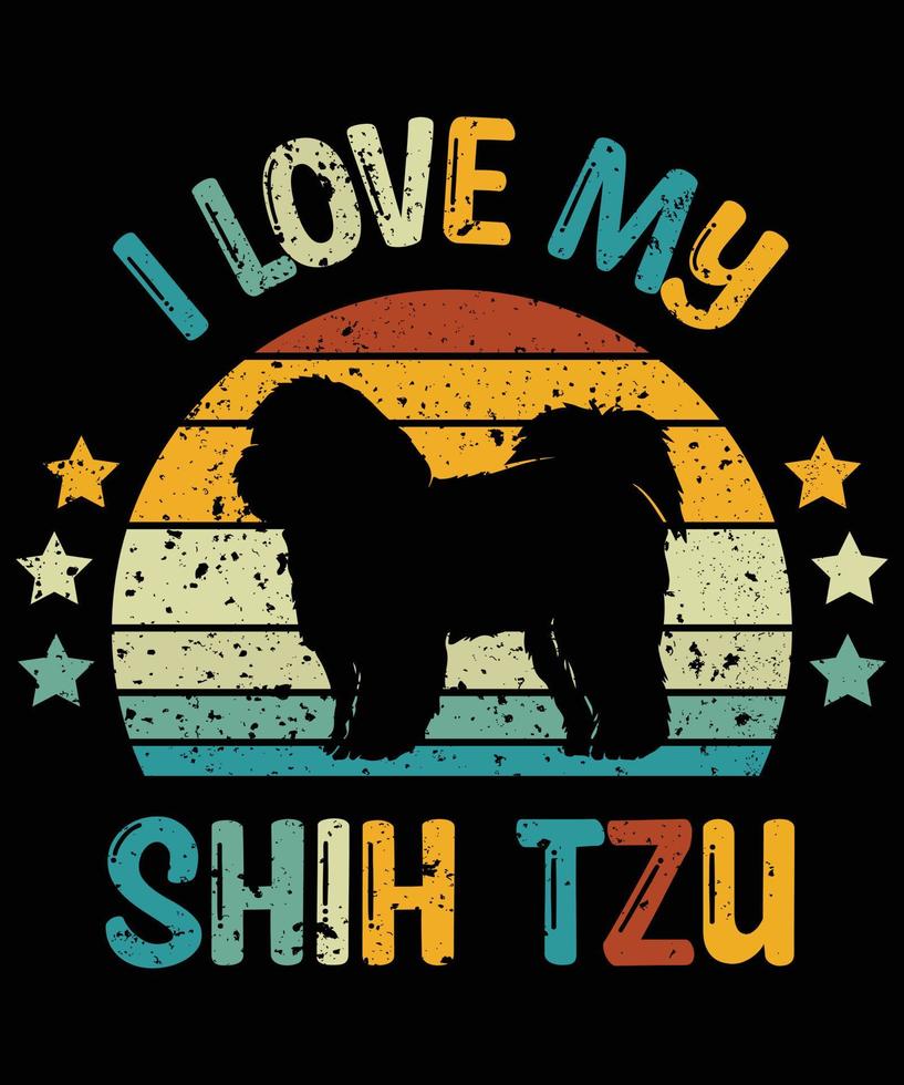 grappige shih tzu vintage retro zonsondergang silhouet geschenken hondenliefhebber hondenbezitter essentieel t-shirt vector