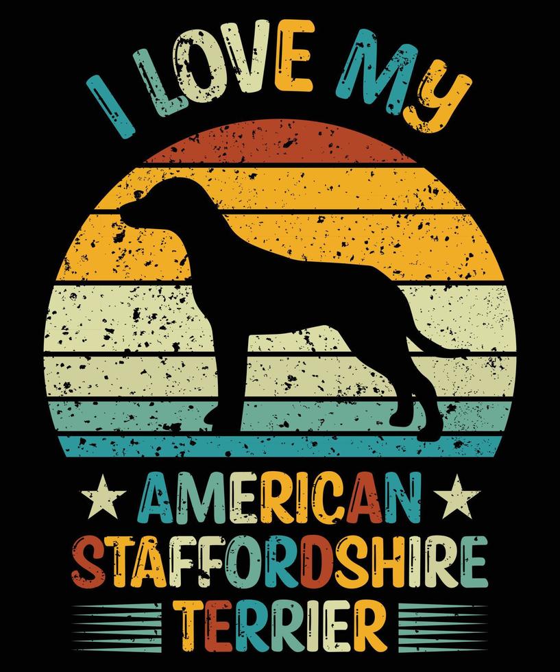 grappige Amerikaanse Staffordshireterriër vintage retro zonsondergang silhouet geschenken hondenliefhebber hondenbezitter essentieel t-shirt vector