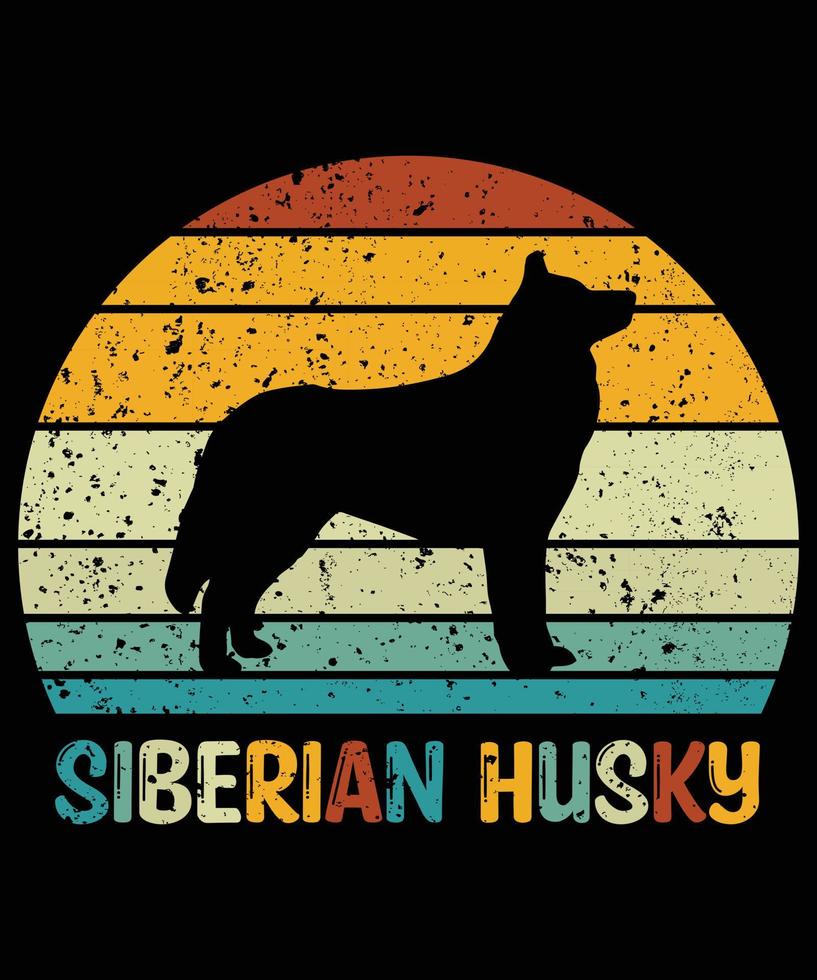 grappige Siberische husky vintage retro zonsondergang silhouet geschenken hondenliefhebber hondenbezitter essentieel t-shirt vector