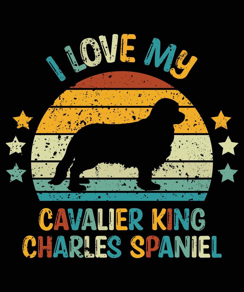 grappige cavalier king charles spaniel vintage retro zonsondergang silhouet geschenken hondenliefhebber hond eigenaar essentiële t-shirt vector