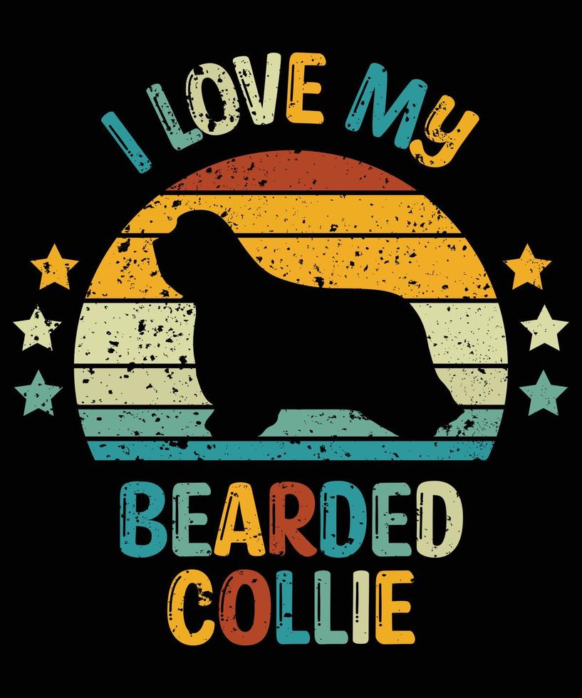 grappige bebaarde collie vintage retro zonsondergang silhouet geschenken hondenliefhebber hondenbezitter essentieel t-shirt vector