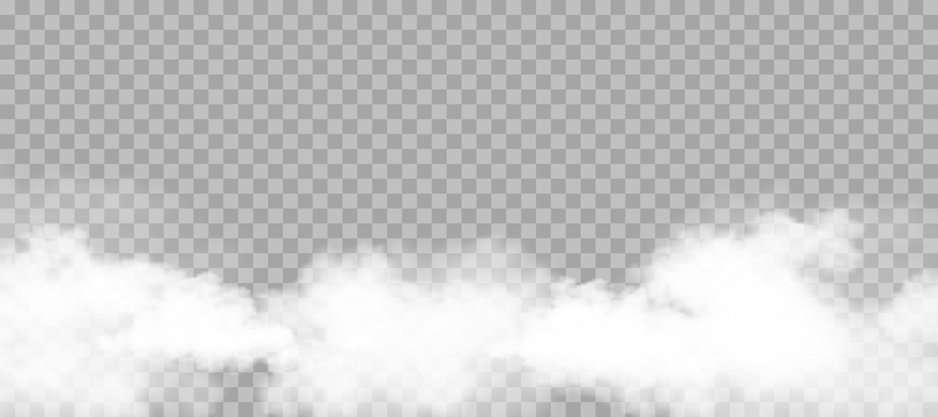 pluizige witte wolk hemel geïsoleerd op transparante achtergrond voor achtergrond sjabloon decoratie of webbanner bekleding, vector illustratie elementen van natuurlijke zachte cloudscape van rook of onweer