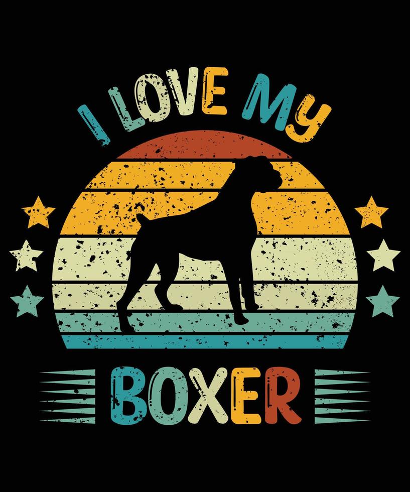 grappige boxer vintage retro zonsondergang silhouet geschenken hondenliefhebber hondenbezitter essentieel t-shirt vector