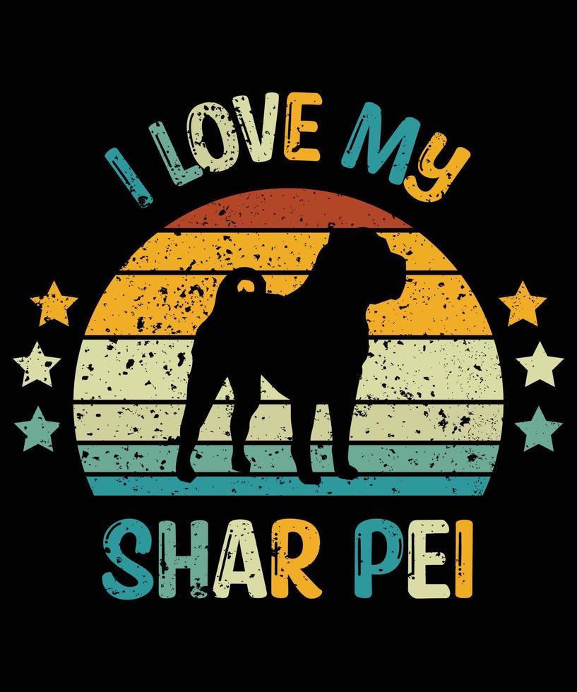 grappige shar pei vintage retro zonsondergang silhouet geschenken hondenliefhebber hondenbezitter essentieel t-shirt vector