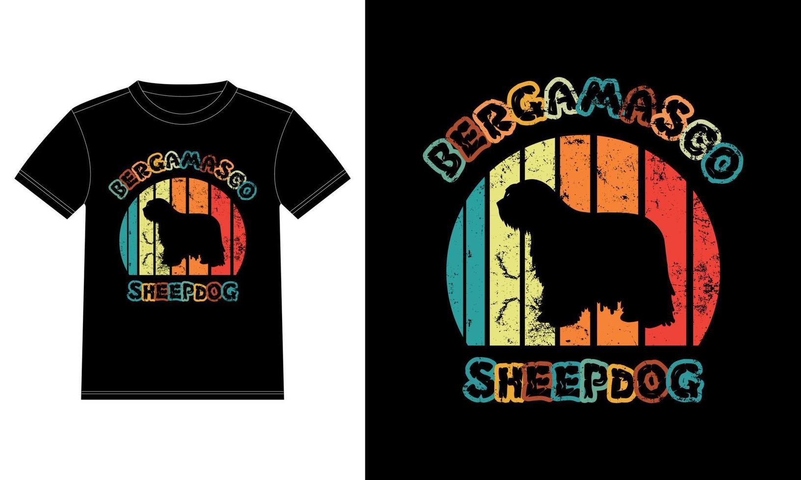 grappige bergamasco herdershond vintage retro zonsondergang silhouet geschenken hondenliefhebber hondenbezitter essentieel t-shirt vector