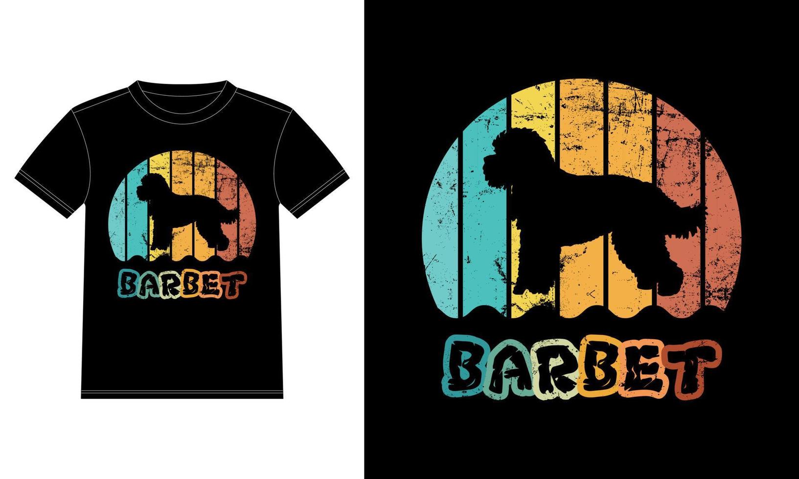 grappige barbet vintage retro zonsondergang silhouet geschenken hondenliefhebber hondenbezitter essentieel t-shirt vector