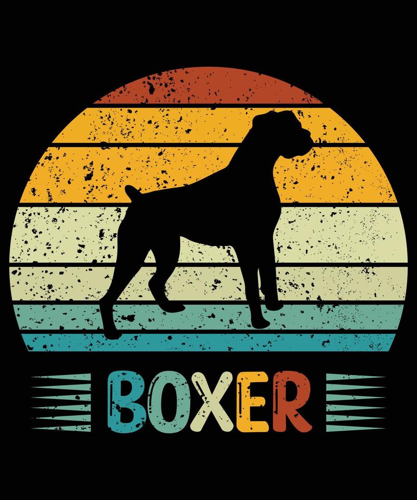 grappige boxer vintage retro zonsondergang silhouet geschenken hondenliefhebber hondenbezitter essentieel t-shirt vector