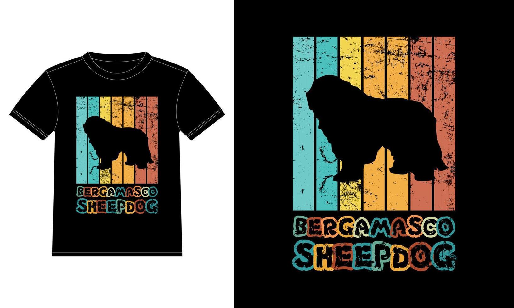 grappige bergamasco herdershond vintage retro zonsondergang silhouet geschenken hondenliefhebber hondenbezitter essentieel t-shirt vector