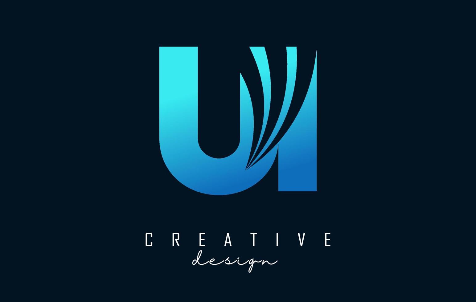 creatief blauwe letters ui ui-logo met leidende lijnen en wegconceptontwerp. letters met geometrisch ontwerp. vector