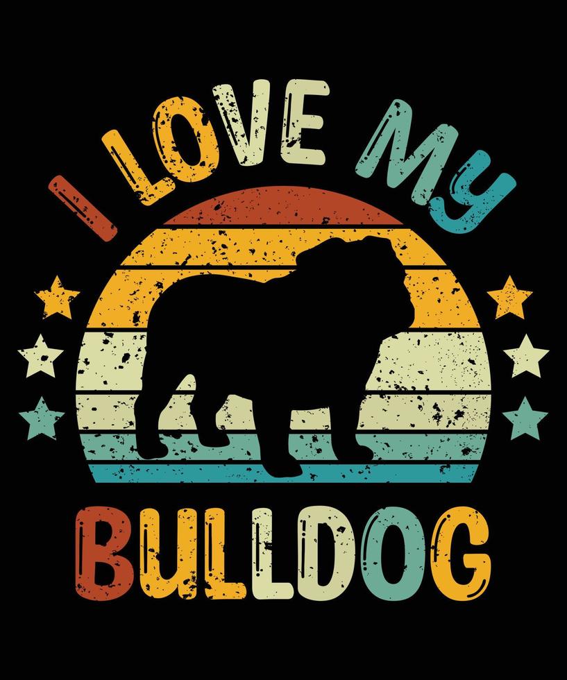 grappige bulldog vintage retro zonsondergang silhouet geschenken hondenliefhebber hondenbezitter essentieel t-shirt vector