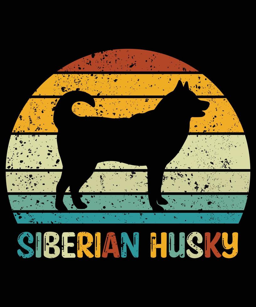 grappige Siberische husky vintage retro zonsondergang silhouet geschenken hondenliefhebber hondenbezitter essentieel t-shirt vector