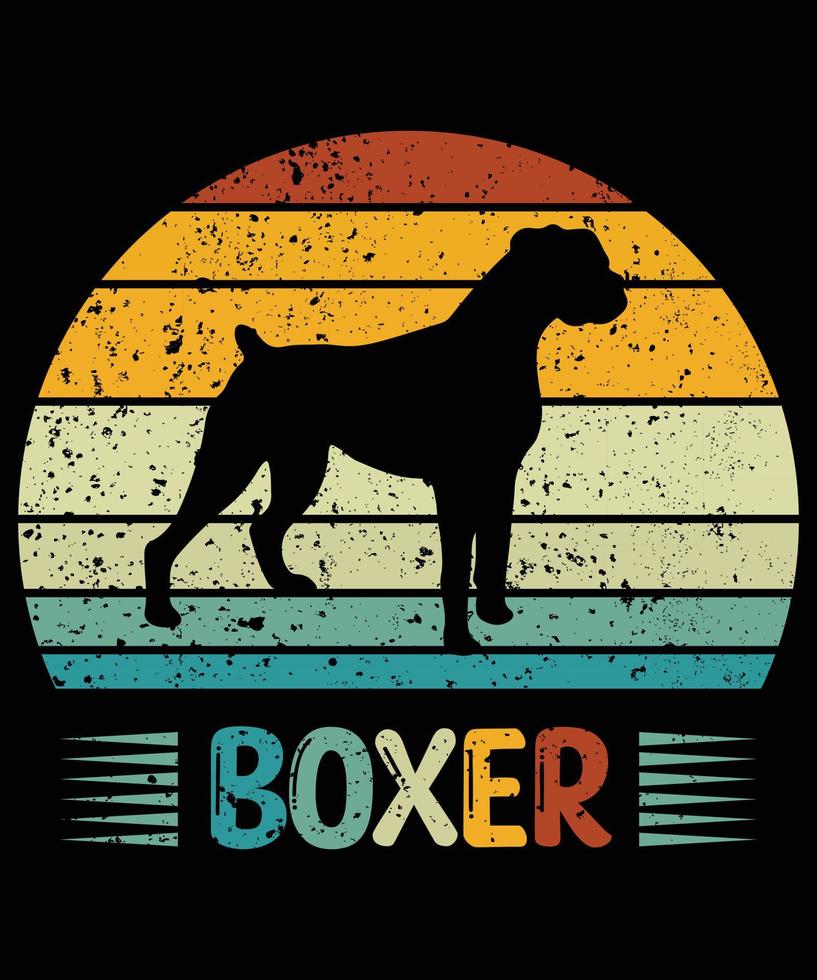 grappige boxer vintage retro zonsondergang silhouet geschenken hondenliefhebber hondenbezitter essentieel t-shirt vector