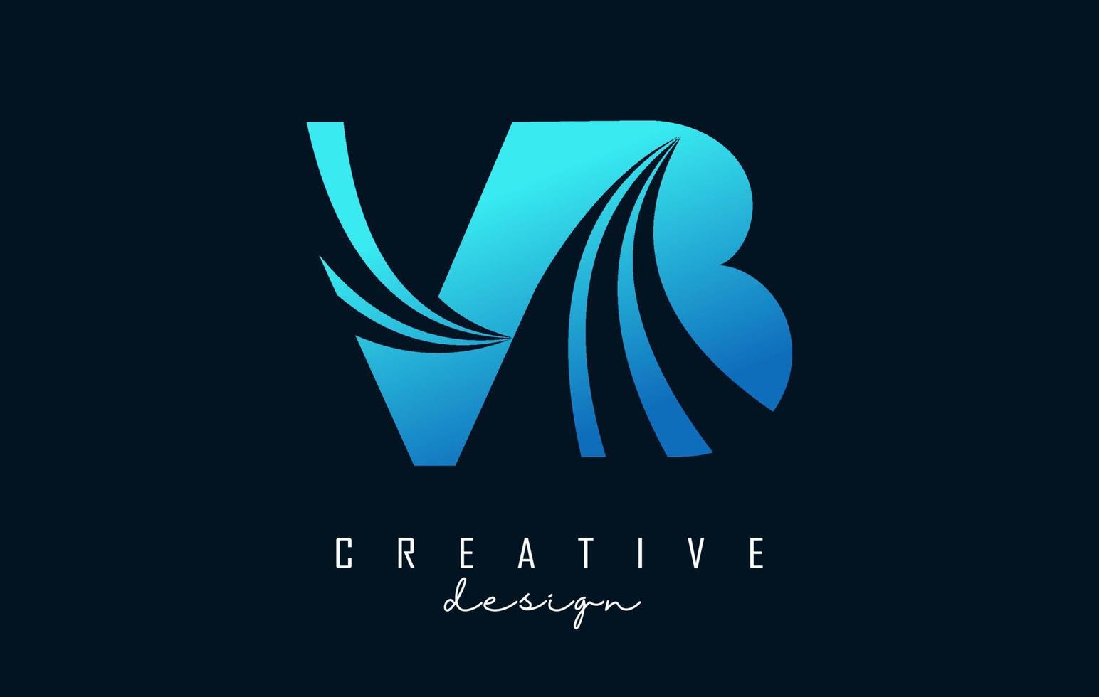 creatieve blauwe letters vb vb-logo met leidende lijnen en wegconceptontwerp. letters met geometrisch ontwerp. vector