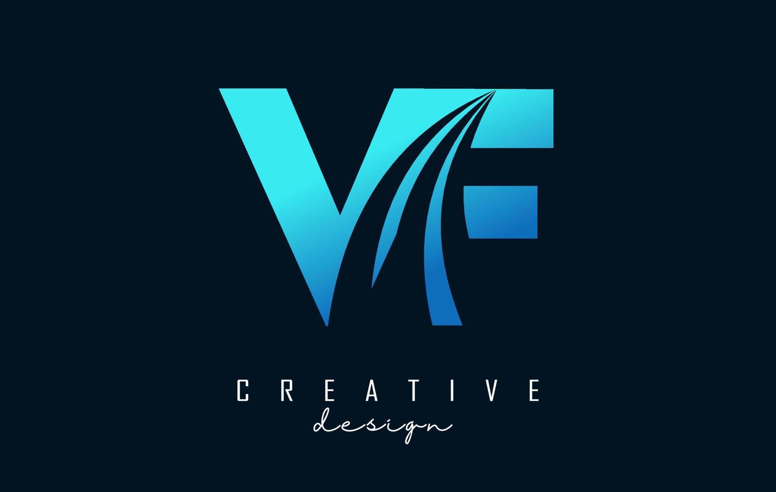 creatieve blauwe letters vf vf-logo met leidende lijnen en wegconceptontwerp. letters met geometrisch ontwerp. vector