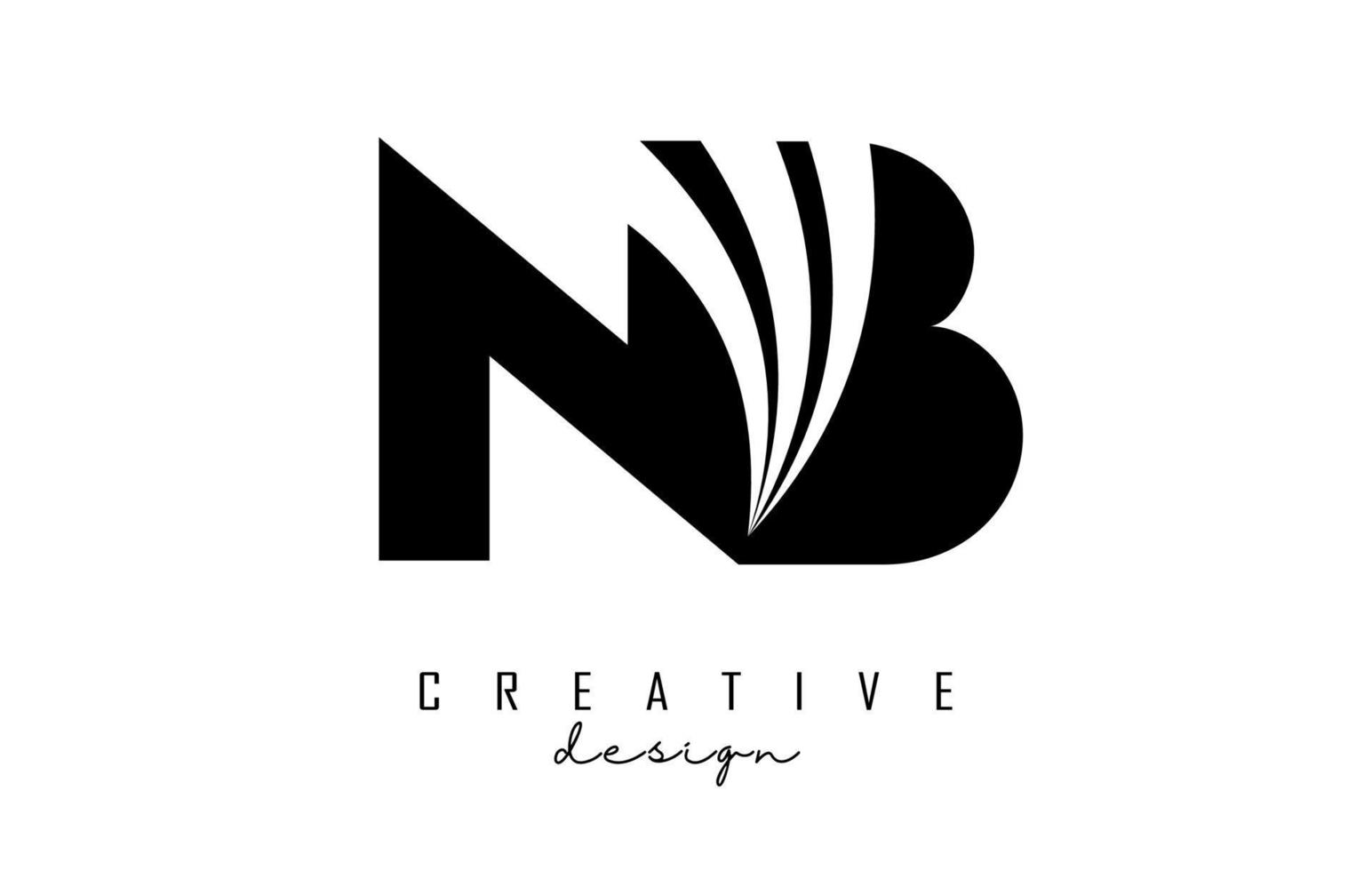 creatieve zwarte letters nb nb-logo met leidende lijnen en wegconceptontwerp. letters met geometrisch ontwerp. vector