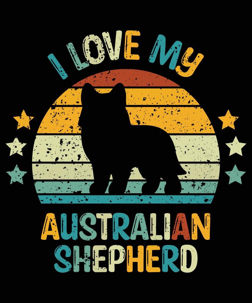 grappige Australische herder vintage retro zonsondergang silhouet geschenken hondenliefhebber hondenbezitter essentieel t-shirt vector