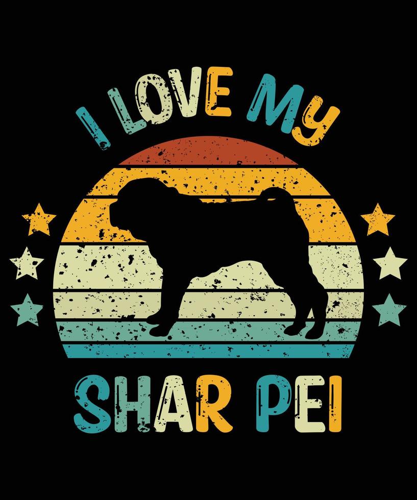 grappige shar pei vintage retro zonsondergang silhouet geschenken hondenliefhebber hondenbezitter essentieel t-shirt vector