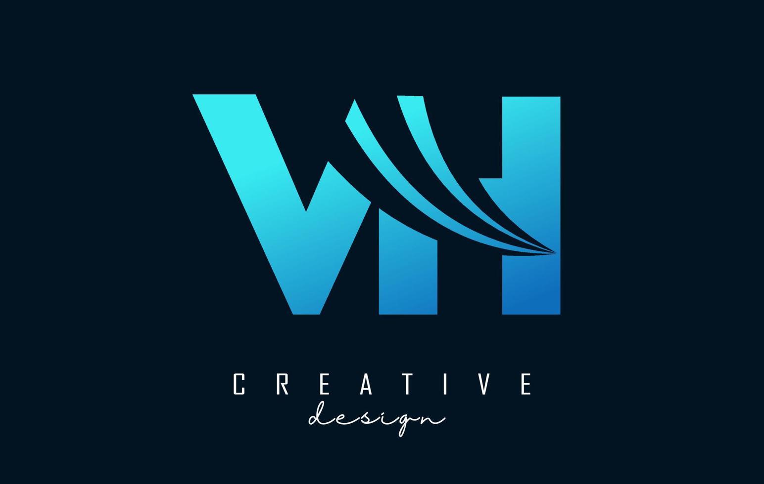 creatieve blauwe letters vh vh-logo met leidende lijnen en wegconceptontwerp. letters met geometrisch ontwerp. vector