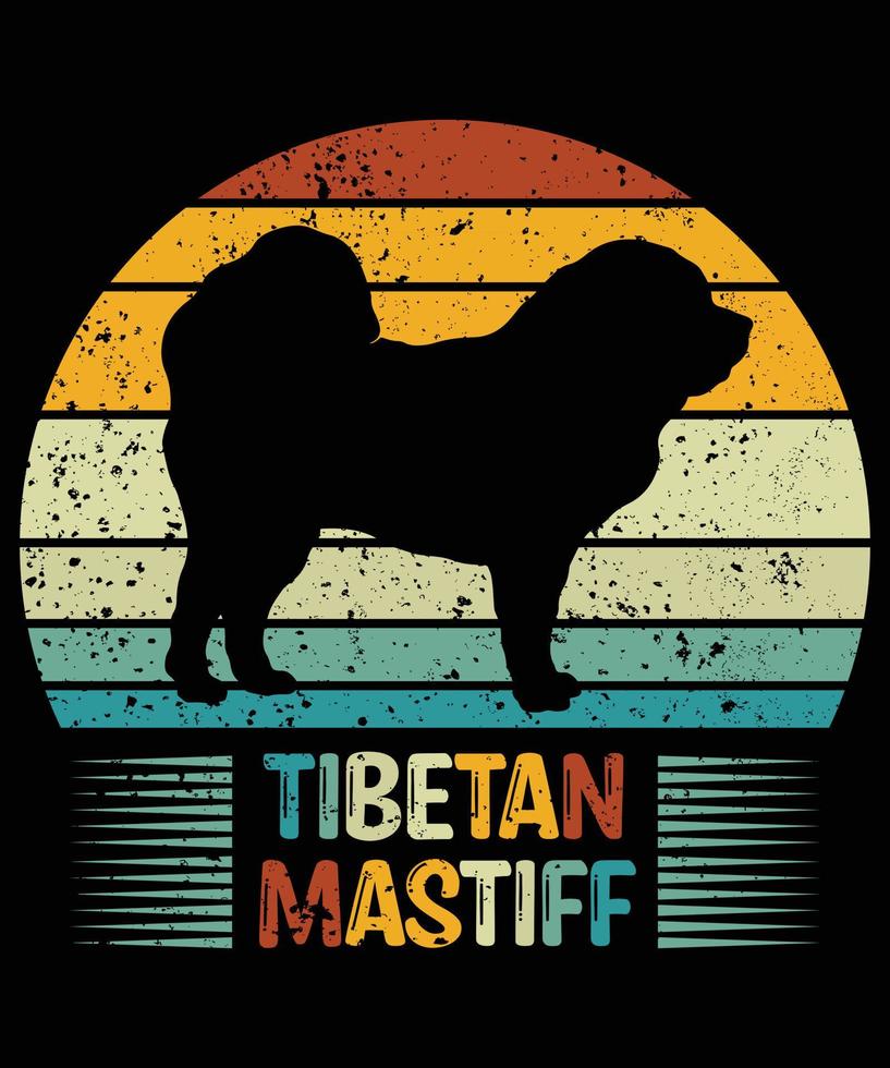 grappige tibetaanse mastiff vintage retro zonsondergang silhouet geschenken hondenliefhebber hondenbezitter essentieel t-shirt vector