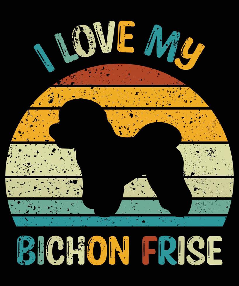 grappige bichon frise vintage retro zonsondergang silhouet geschenken hondenliefhebber hondenbezitter essentieel t-shirt vector