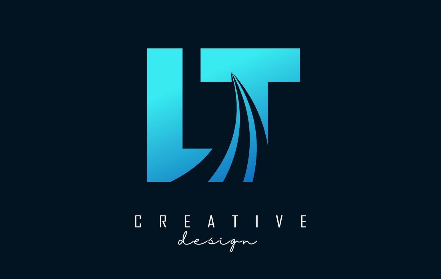 creatieve blauwe letters lt lt-logo met leidende lijnen en wegconceptontwerp. letters met geometrisch ontwerp. vector