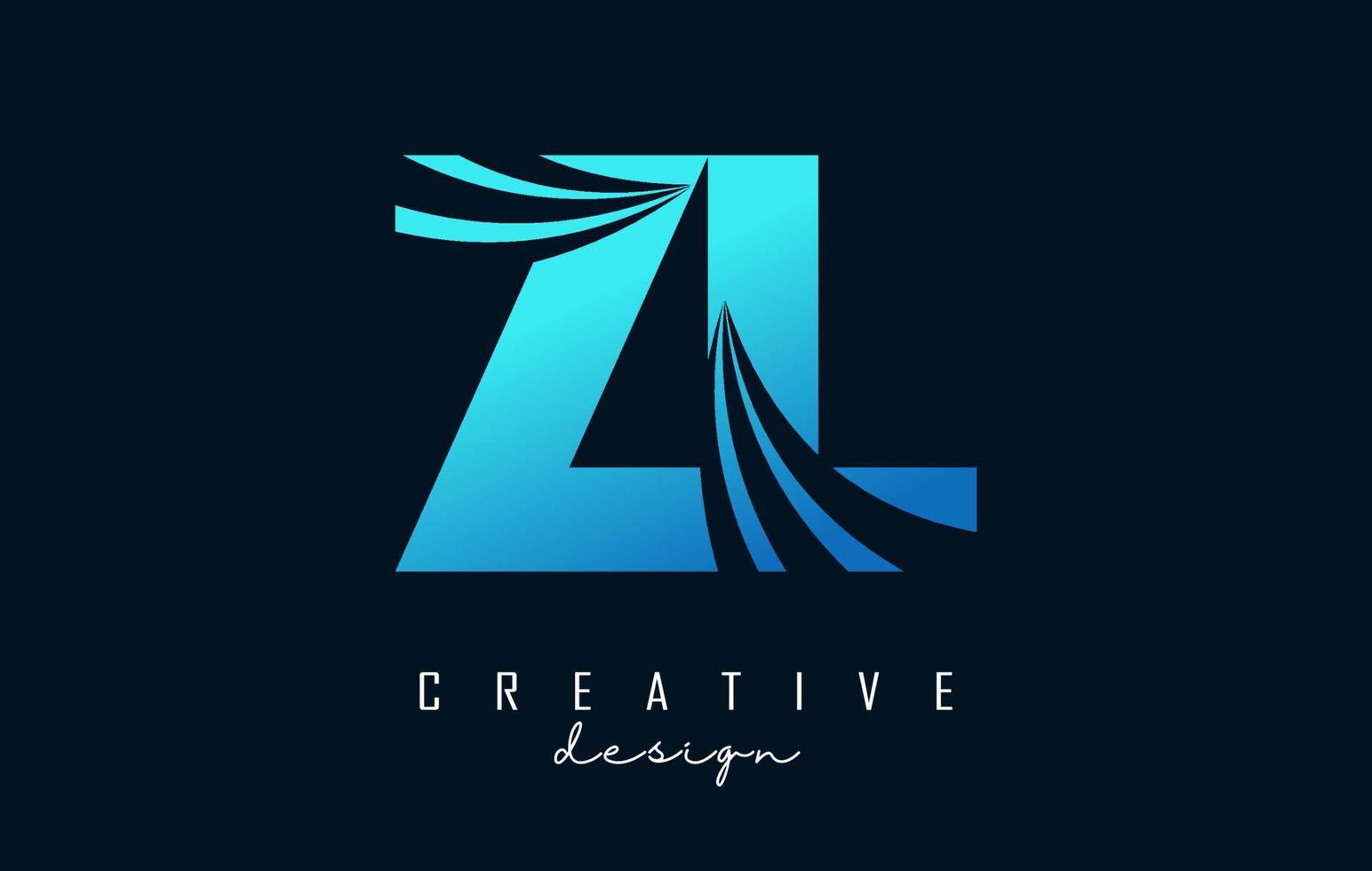 creatief blauwe letters zl zl-logo met leidende lijnen en wegconceptontwerp. letters met geometrisch ontwerp. vector