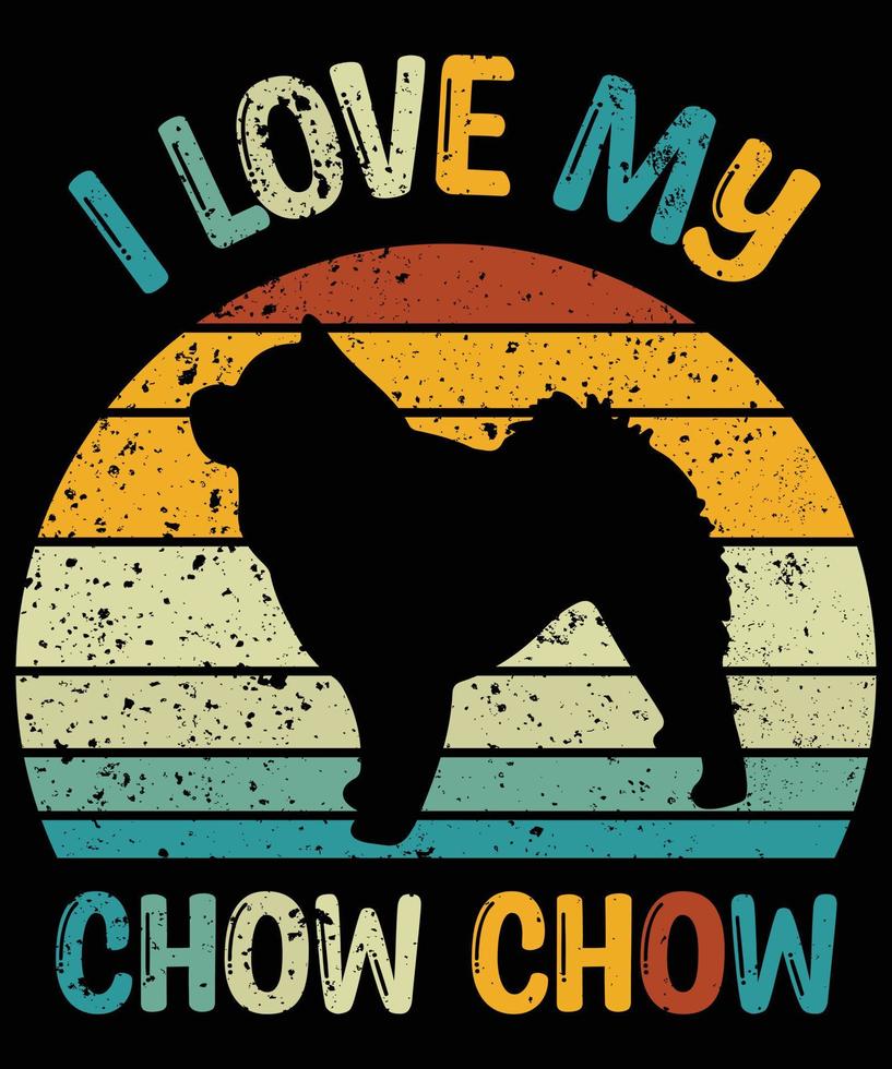 grappige chow chow vintage retro zonsondergang silhouet geschenken hondenliefhebber hondenbezitter essentieel t-shirt vector