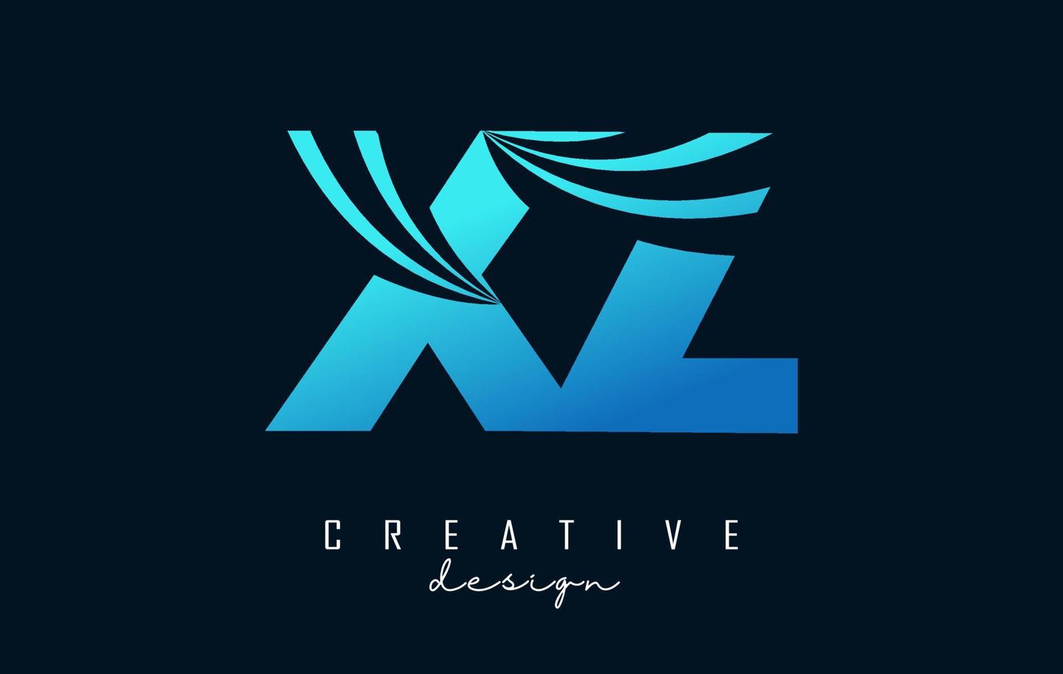 creatief blauwe letters xz xz-logo met leidende lijnen en wegconceptontwerp. letters met geometrisch ontwerp. vector