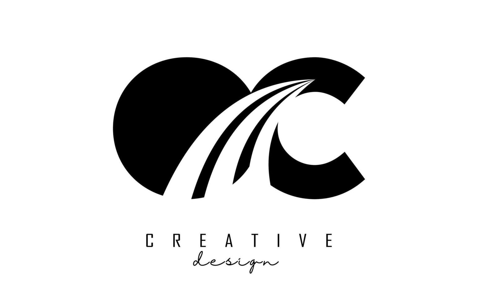 creatief zwarte letters oc oc-logo met leidende lijnen en wegconceptontwerp. letters met geometrisch ontwerp. vector