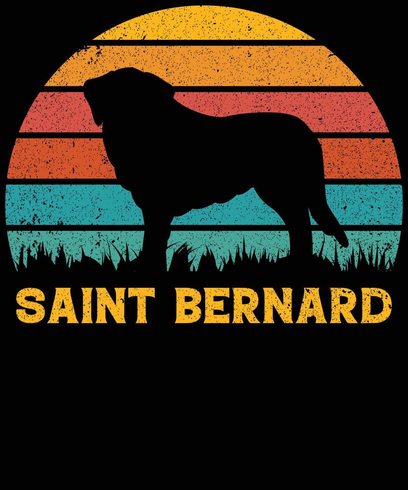 grappige sint bernard vintage retro zonsondergang silhouet geschenken hondenliefhebber hondenbezitter essentieel t-shirt vector