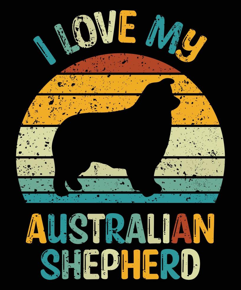 grappige Australische herder vintage retro zonsondergang silhouet geschenken hondenliefhebber hondenbezitter essentieel t-shirt vector