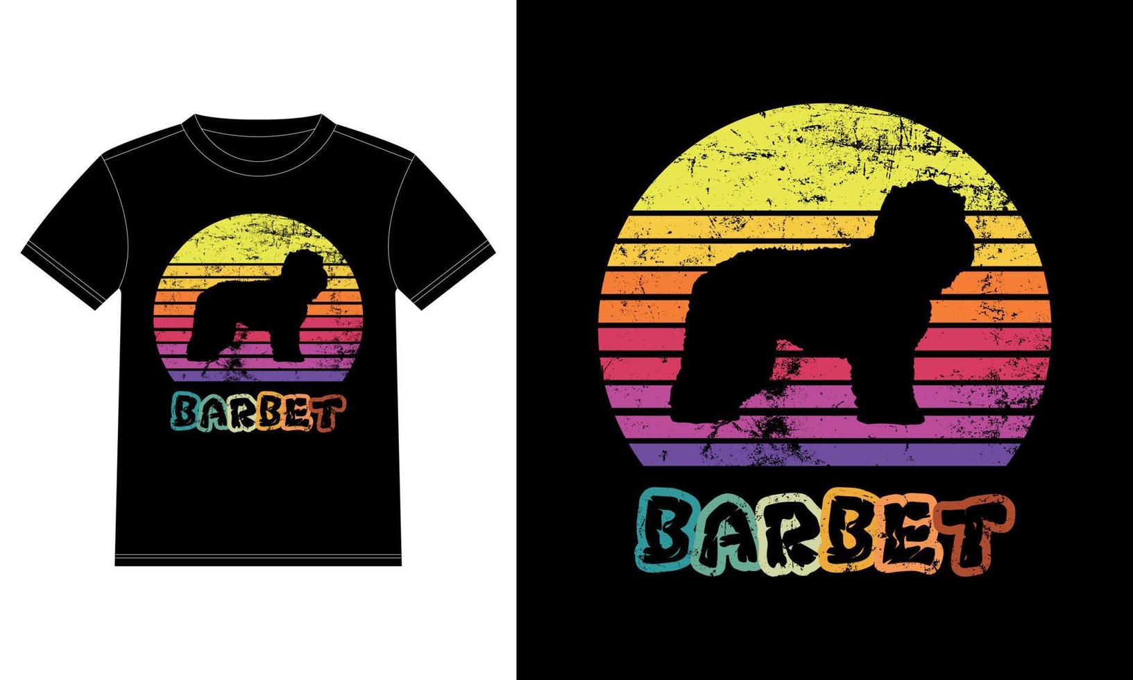 grappige barbet vintage retro zonsondergang silhouet geschenken hondenliefhebber hondenbezitter essentieel t-shirt vector