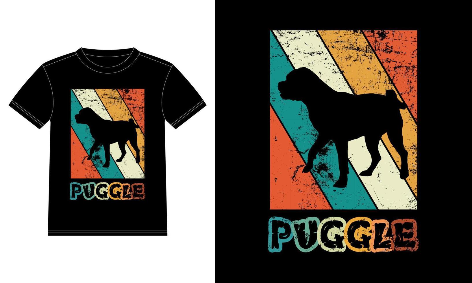 grappige puggle vintage retro zonsondergang silhouet geschenken hondenliefhebber hondenbezitter essentieel t-shirt vector