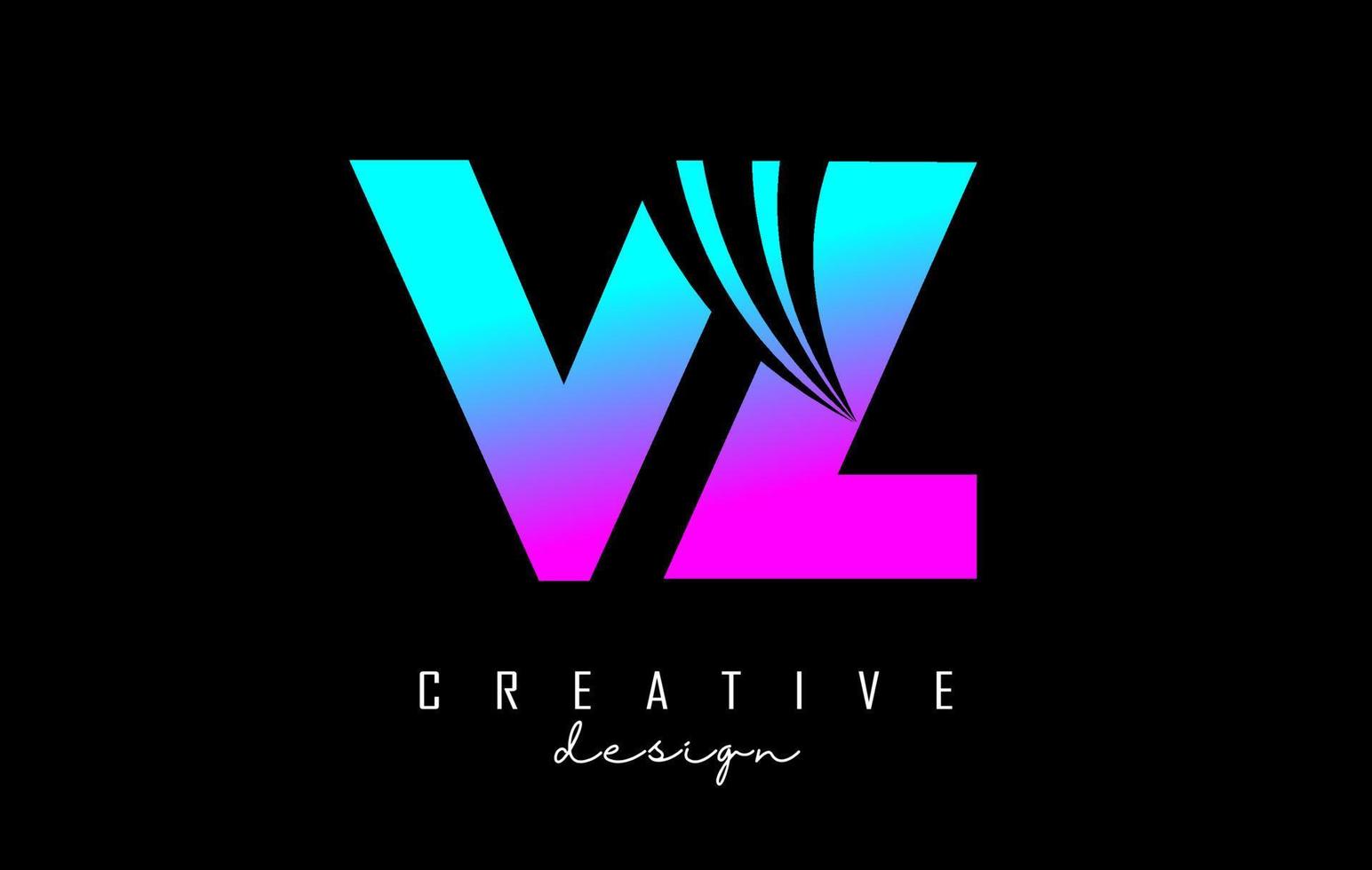 creatieve kleurrijke letters vz vz-logo met leidende lijnen en wegconceptontwerp. letters met geometrisch ontwerp. vector
