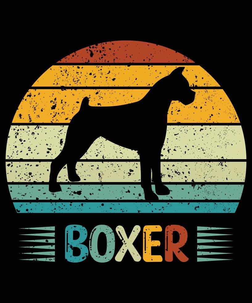 grappige boxer vintage retro zonsondergang silhouet geschenken hondenliefhebber hondenbezitter essentieel t-shirt vector