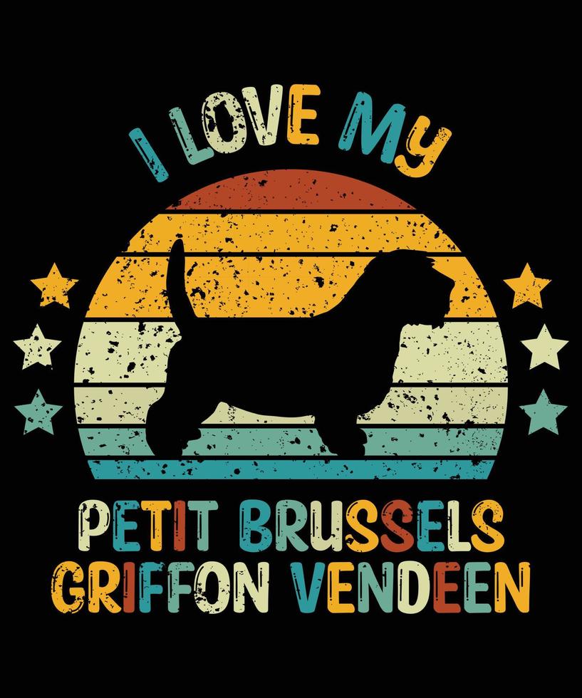 grappige petit basset griffon vendeen vintage retro zonsondergang silhouet geschenken hondenliefhebber hondenbezitter essentieel t-shirt vector