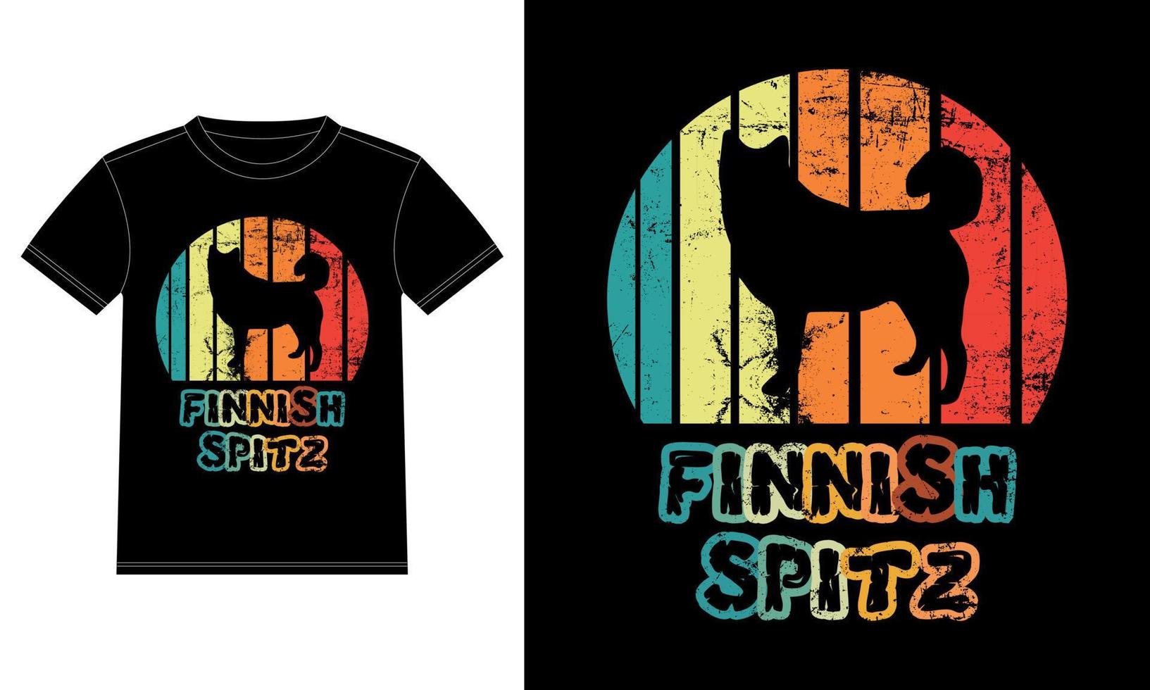 grappige Finse spits vintage retro zonsondergang silhouet geschenken hondenliefhebber hondenbezitter essentieel t-shirt vector