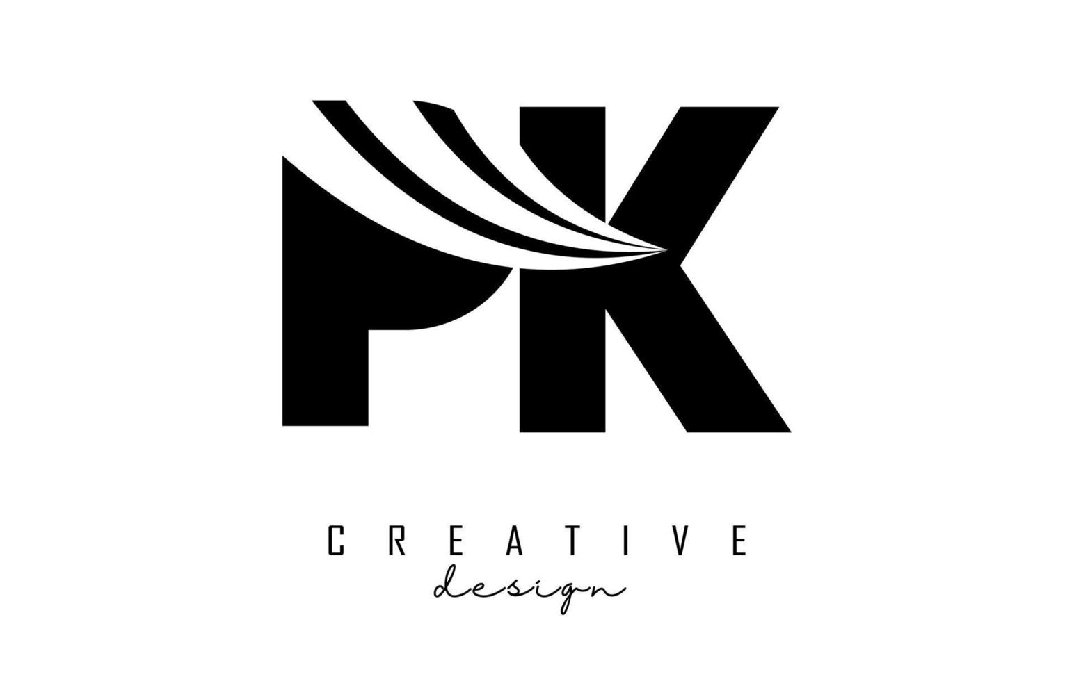 creatief zwarte letters pk pk-logo met toonaangevende lijnen en wegconceptontwerp. letters met geometrisch ontwerp. vector