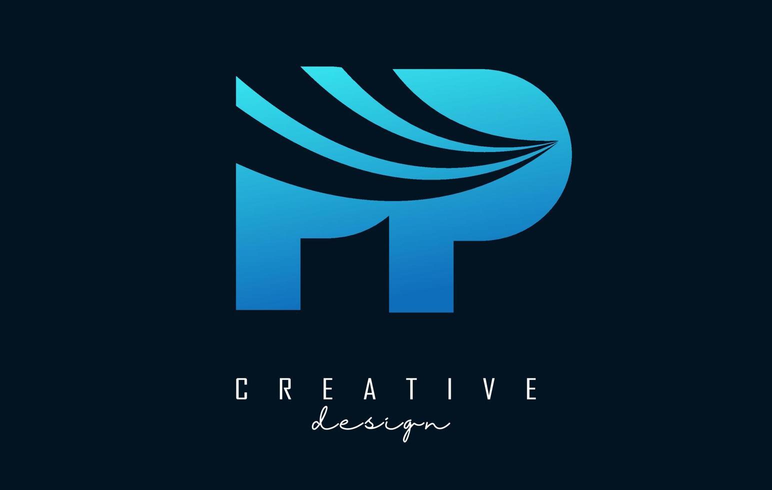 creatief blauwe letters pp p-logo met leidende lijnen en wegconceptontwerp. letters met geometrisch ontwerp. vector