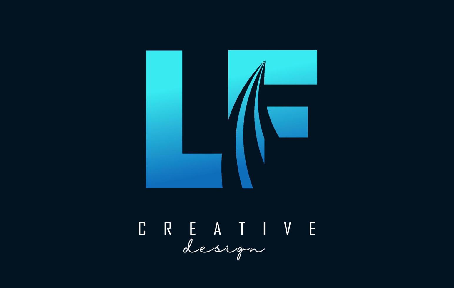 creatieve blauwe letters lf lf-logo met leidende lijnen en wegconceptontwerp. letters met geometrisch ontwerp. vector