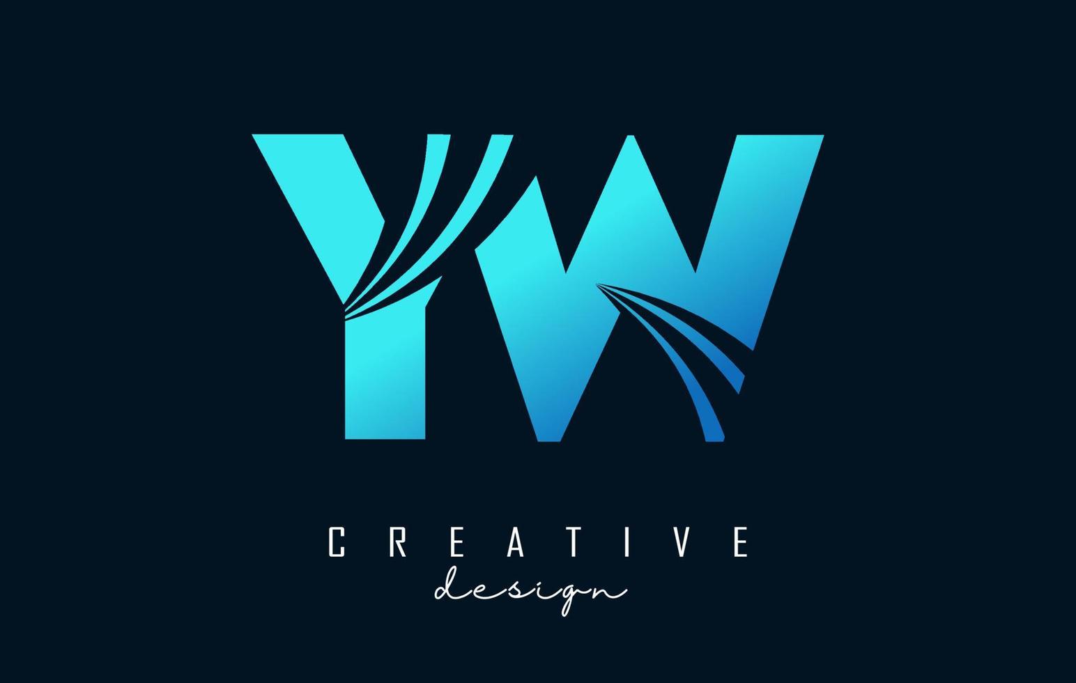 creatieve blauwe letters yw yw-logo met leidende lijnen en wegconceptontwerp. letters met geometrisch ontwerp. vector