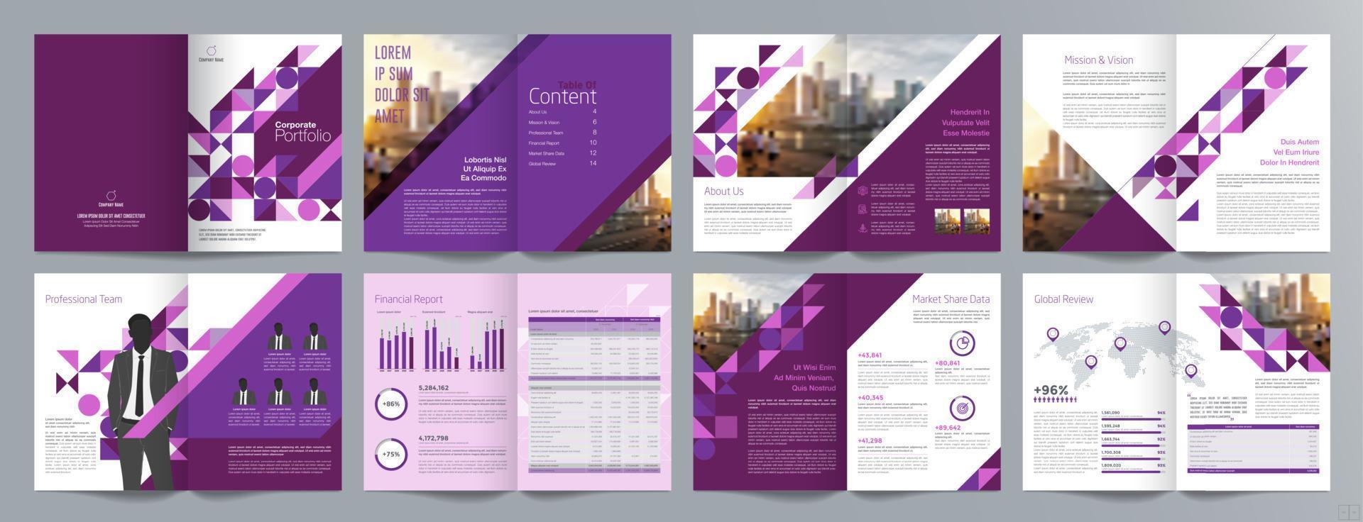 zakelijke presentatie gids brochure sjabloon, jaarverslag, 16 pagina's minimalistische platte geometrische zakelijke brochure ontwerpsjabloon, a4-formaat. vector