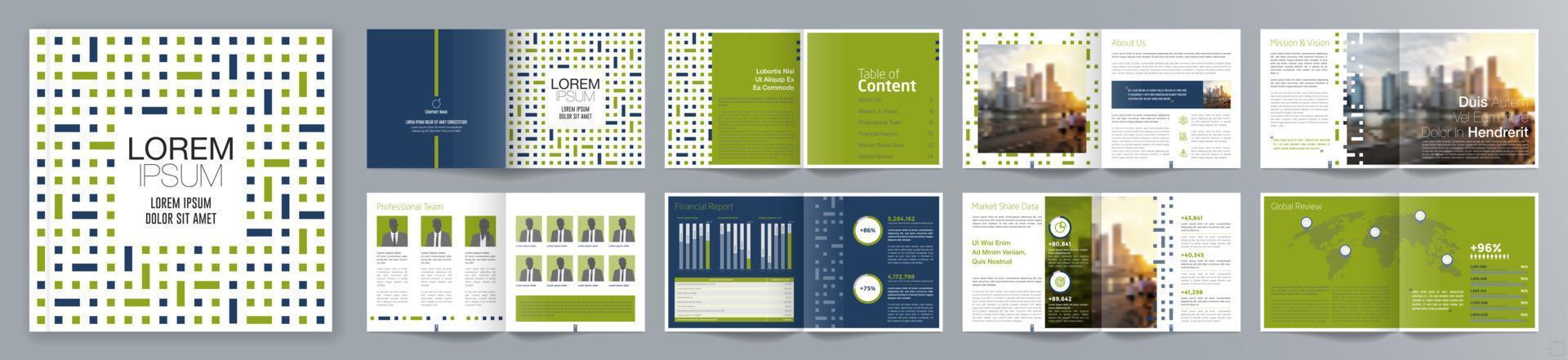 zakelijke presentatiegids brochure sjabloon, jaarverslag, 16 pagina's minimalistische platte geometrische zakelijke brochure ontwerpsjabloon, vierkant formaat. vector