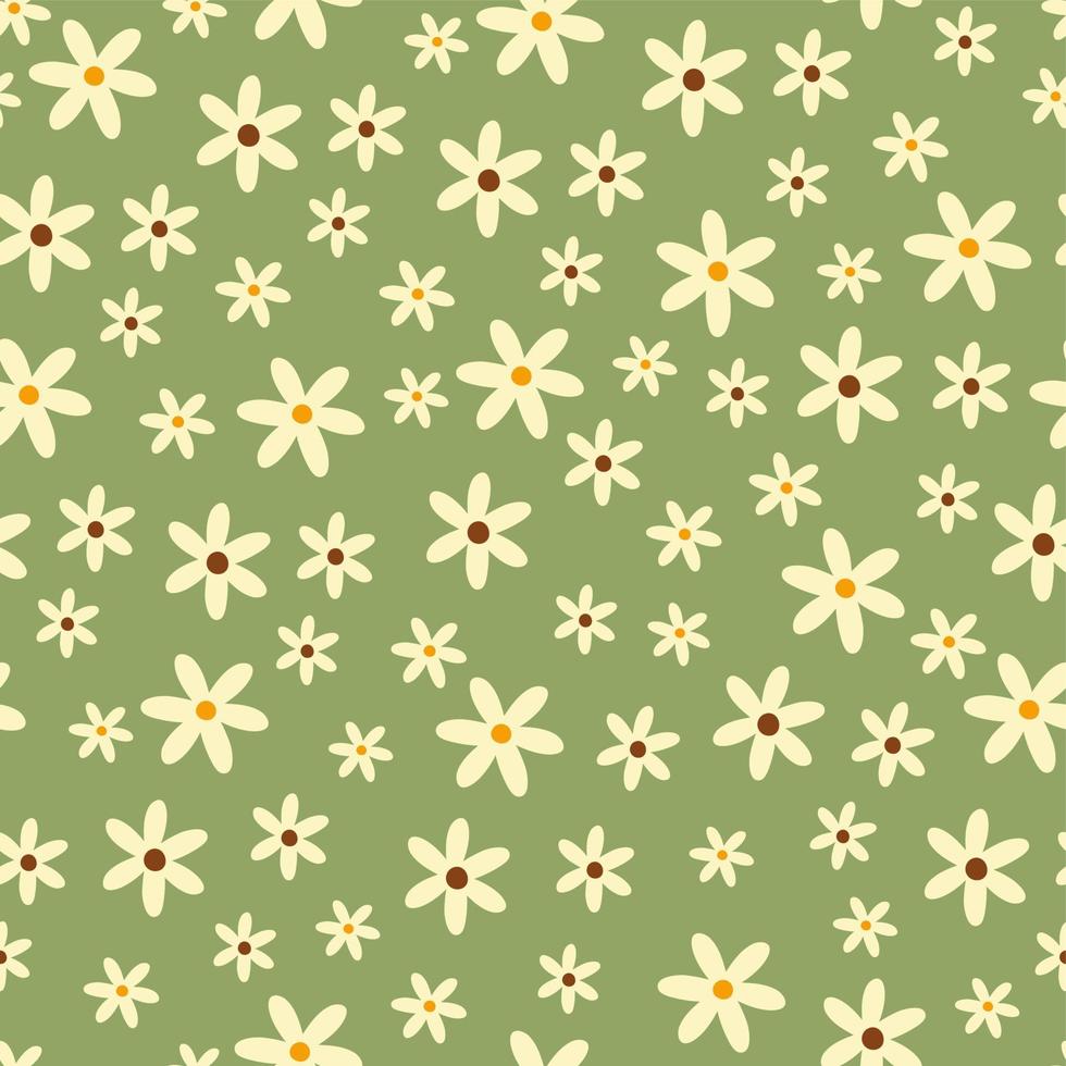 groen schattig bloemen naadloos patroon. botanische vectorprint met madeliefjes. textiel achtergrond met bloemen. vector